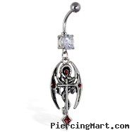 Navel ring with dangling dragon and cross