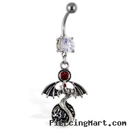 Navel ring with dangling dragon with red gem and circle