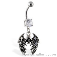 Navel ring with dangling skull with wings