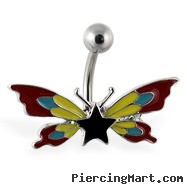 Butterfly navel ring with star and multi-color wings