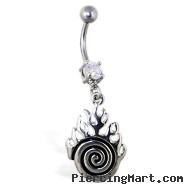 Navel ring with dangling flamed spiral