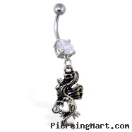 Navel ring with dangling dragon with gem