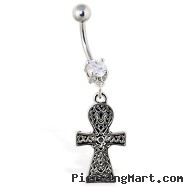 Navel ring with dangling celtic ankh