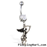 Navel ring with dangling grim reaper