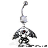 Navel ring with dangling entwined dragons