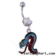 Navel ring with dangling colorful serpent