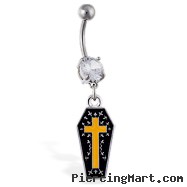 Navel ring with dangling coffin with cross