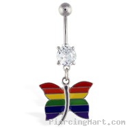 Navel ring with dangling rainbow butterfly