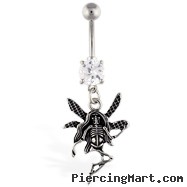 Navel ring with dangling fairy skeleton