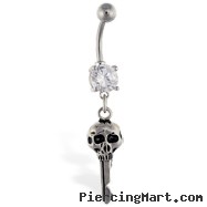 Navel ring with dangling skull key