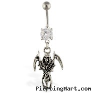 Navel ring with dangling grim reaper