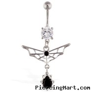 Navel ring with dangling web and black stone
