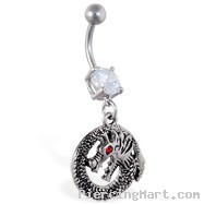 Navel ring with dangling circle dragon with red gem eye