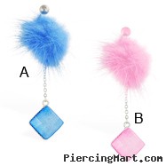 Fuzzy belly ring with dangling sparkling square