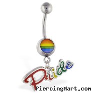 Navel ring with dangling rainbow "Pride"