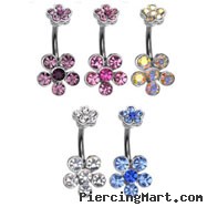 Double jeweled flower belly ring