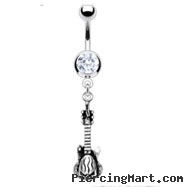 Navel ring with dangling skull guitar