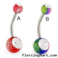 Multi-color glitter navel ring