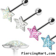 Multi-gemmed epoxy dome star tongue ring, 14 ga