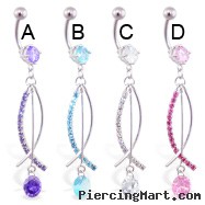 Belly ring with long jeweled dangles