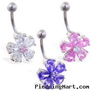 Jeweled flower belly ring