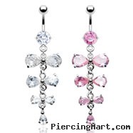 Belly ring with multi dangling jeweled bows