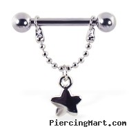 Nipple ring with dangling star, 12 ga or 14 ga