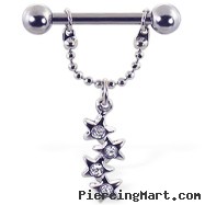 Nipple ring with jeweled stars on chain, 12 ga or 14 ga