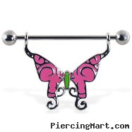 Pink butterfly nipple ring, 14 ga