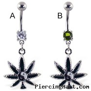 Belly ring with dangling pot leaf with ying-ying