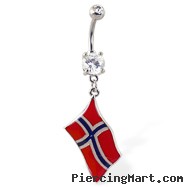 Belly ring with dangling Norwegian flag