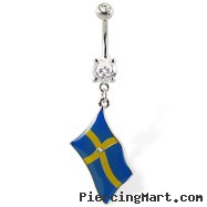 Belly ring with dangling Swedish flag