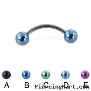 Titanium curved barbell with colored balls, 16 ga