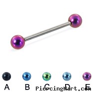 Titanium straight barbell with colored balls, 16 ga