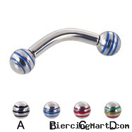 Curved barbell with epoxy striped balls, 10 ga