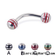 Curved barbell with epoxy striped balls, 14 ga