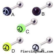Straight barbell with peace sign logo, 14 ga
