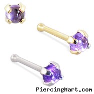 14K Gold Nose Bone with 2mm Round Cabochon Amethyst