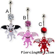 Navel ring with dangling colored devil