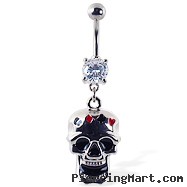 Navel ring with dangling skull with suits