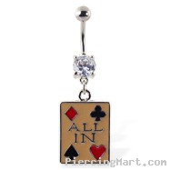 Gambling navel ring with suits and "ALL IN"