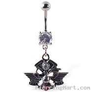 Navel ring with dangling eagle logo