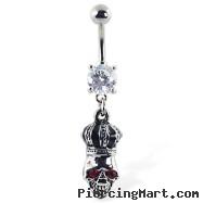 Navel ring with dangling crowned skull