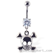 Navel ring with dangling smiling skull