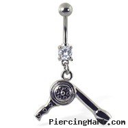 Navel ring with dangling hair dryer