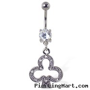 Navel ring with dangling jeweled club