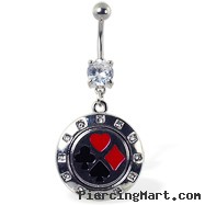 Navel ring with dangling circle of suits with gems