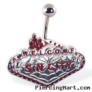 Navel ring with "Welcome to Sin City"