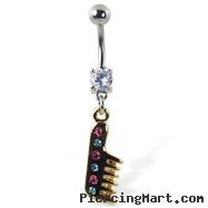 Navel ring with dangling yellow comb with gems