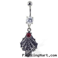 Navel ring with dangling spider web and gem